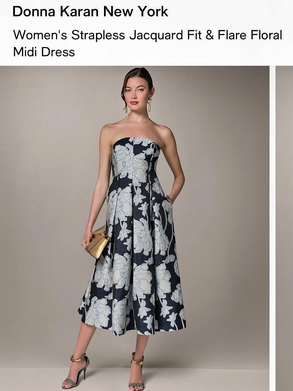 Donna Karan New York Women's Strapless Jacquard Fit & Flare Floral Midi Dress